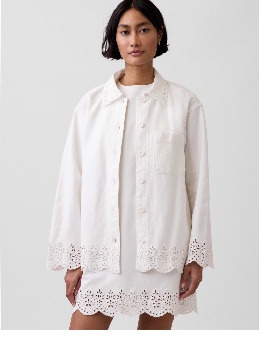 Eyelet Hem Relaxed Shirt Jacket
